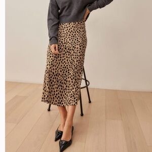 Reformation Brown Animal Print Bea Midi Skirt Sz 18